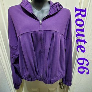 Route 66 Women's Plus Size Pleated Stretch Hem Purple Hoodie, 1X